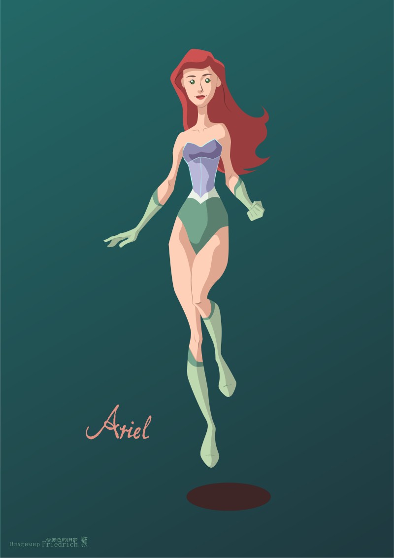 Illustration, Flatdesign, Disney Princesses, Ariel (The Little Mermaid), The Little Mermaid, Superheroines Wallpaper