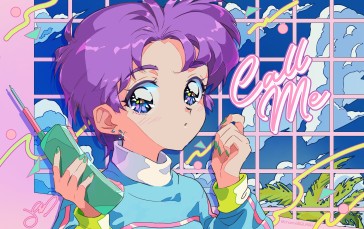 Anime Girls, Artwork, Purple Hair, Phone, Grid Wallpaper