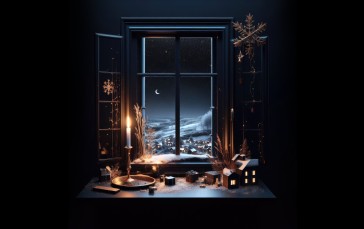 AI Art, Christmas Greeting, Simple Background, Dark, Candles, Gold Wallpaper