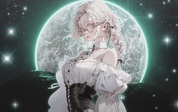 Anime, Anime Girls, Moon, Glasses Wallpaper
