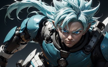 AI Art, Anime Boys, Blue Hair, Armor, Digital Art Wallpaper