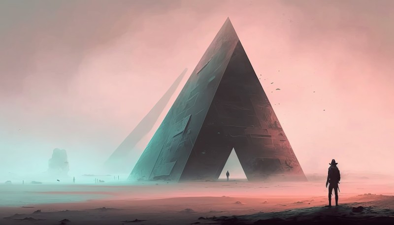AI Art, Science Fiction, Wasteland, Pyramid Wallpaper
