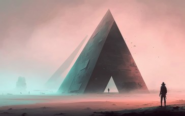 AI Art, Science Fiction, Wasteland, Pyramid Wallpaper