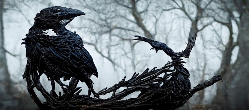 Raven, Abstract, Branch, AI Art Wallpaper