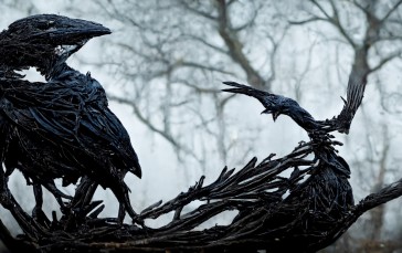 Raven, Abstract, Branch, AI Art Wallpaper