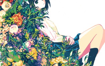 AI Art, Anime Girls, Anime, Portrait Display, Flowers, Looking at Viewer Wallpaper
