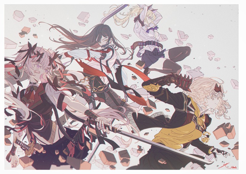School Uniform, Katana, Anime Girls, Bubble Gum, Sword Wallpaper