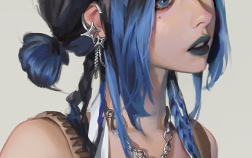 Liu Ming, Drawing, Women, Blue Hair, Portrait, Jewelry Wallpaper