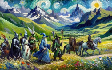 AI Art, Digital Art, Adventurers, Mountains, Vincent Van Gogh Wallpaper