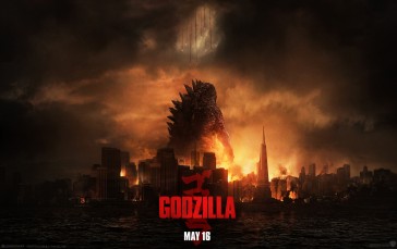 Godzilla, Movie Poster, Fire, City, Water Wallpaper