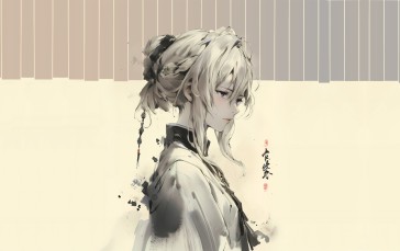 Ink and Wash, Women, AI Art, Simple Background Wallpaper