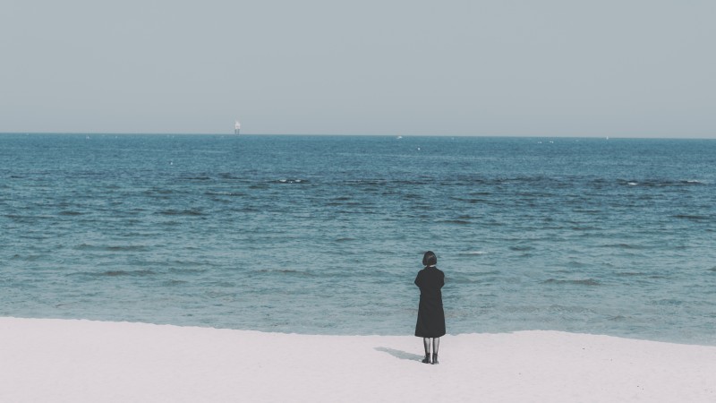 Women, Looking Sideways, Sea, Black Suit, Alone Wallpaper