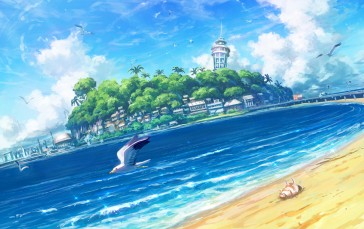 Shiki Makoto, Beach, Outdoors, Seagulls, Seashells Wallpaper