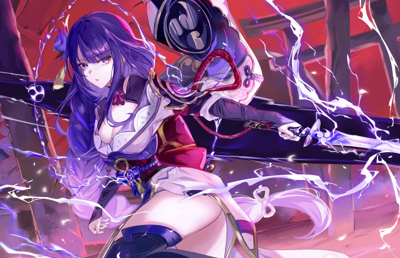 Genshin Impact, Anime Girls, Anime, Sword, Raiden Shogun (Genshin Impact), Purple Hair Wallpaper