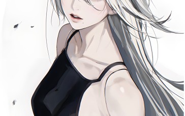 D.K, Dkground, Nier: Automata, Long Hair, Looking at Viewer, Simple Background Wallpaper