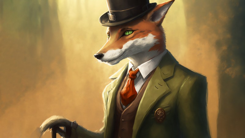 Fox, Gentleman, Illustration, Hat, Animals Wallpaper