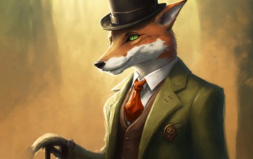 Fox, Gentleman, Illustration, Hat, Animals Wallpaper