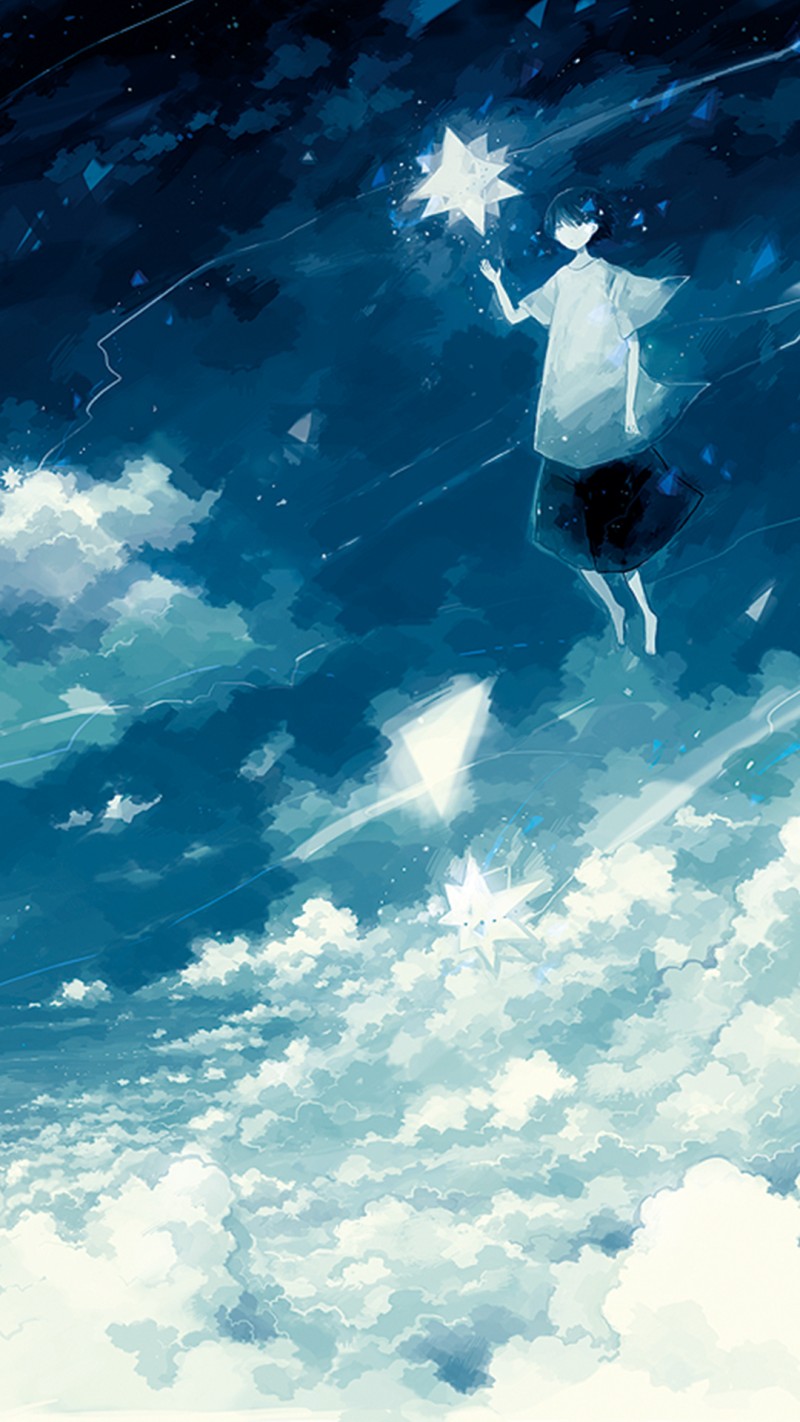 Anime, Anime Girls, Floating, Sky, Clouds, Portrait Display Wallpaper