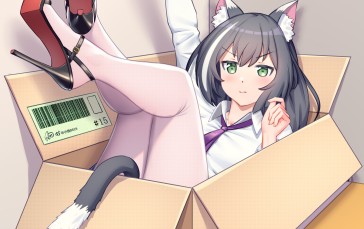 Cat Girl, Shoe Dangle, No Socks, Portrait Display, Anime Girls, Cat Ears Wallpaper