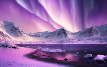 AI Art, Aurorae, Snow, Winter, Mountains, Nature Wallpaper
