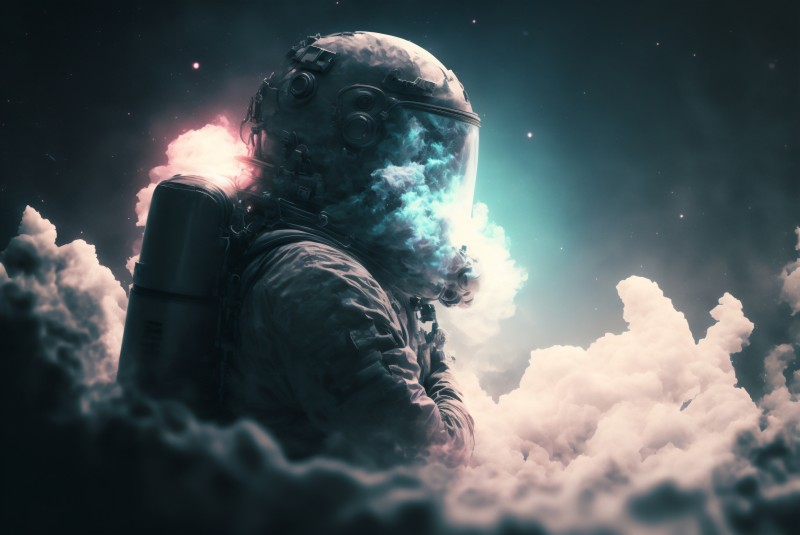 Clouds, Astronaut, Spacesuit, AI Art Wallpaper