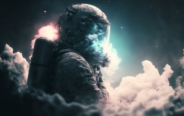 Clouds, Astronaut, Spacesuit, AI Art Wallpaper