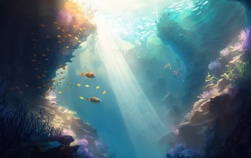 AI Art, Underwater, Digital Painting, Coral Reef, in Water, Water Wallpaper