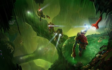 Deep Rock Galactic, Cave, Video Game Art, Lights, Video Game Characters Wallpaper