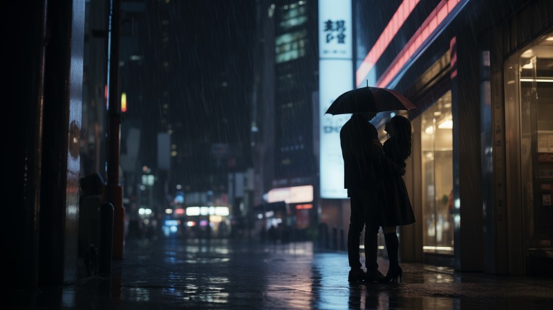 AI Art, City, Umbrella, Couple Wallpaper