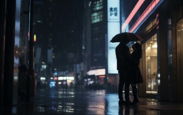 AI Art, City, Umbrella, Couple Wallpaper