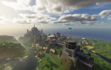 Minecraft, Building, Video Games, Clouds, CGI, Castle Wallpaper