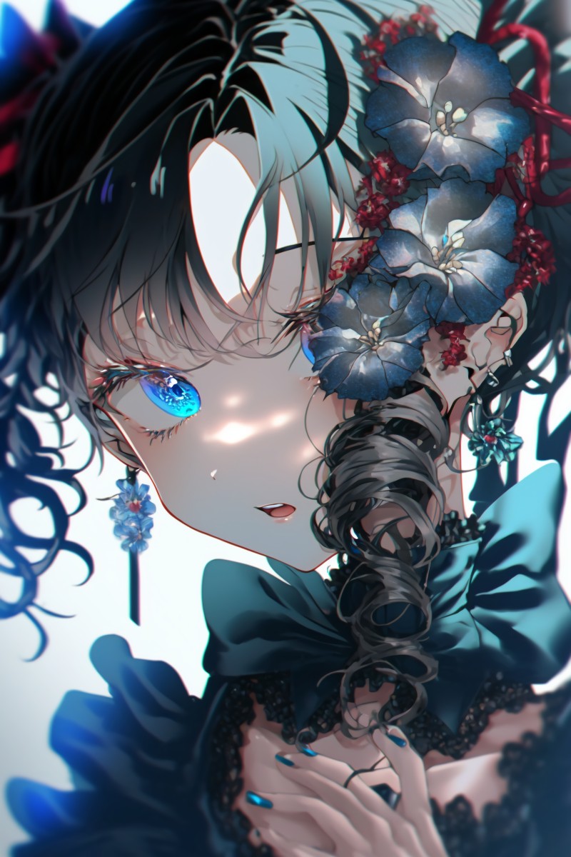 Anime Girls, Flowers, Blue Eyes, Portrait Display Wallpaper