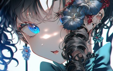 Anime Girls, Flowers, Blue Eyes, Portrait Display Wallpaper