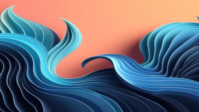 AI Art, Windows 11, Windows 10, Blue, Waves, Simple Background Wallpaper