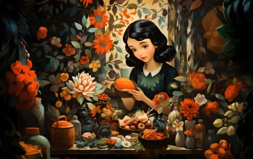 AI Art, Women, Digital Art, Snow White, Disney, Leaves Wallpaper