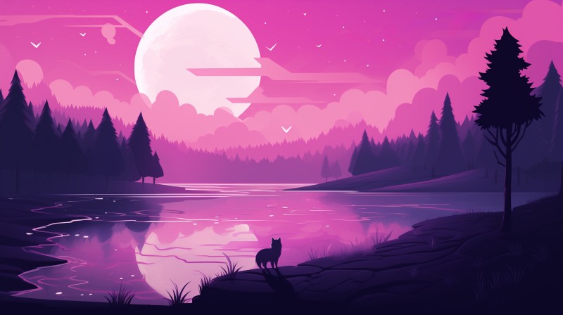 Lake, AI Art, Sunset, Midjourney Wallpaper