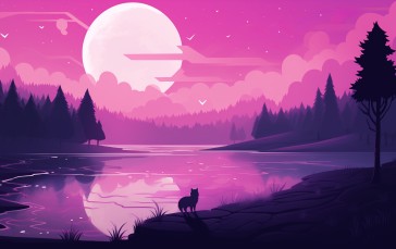 Lake, AI Art, Sunset, Midjourney Wallpaper