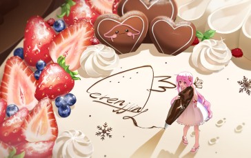 Anime, Anime Girls, Strawberries, Blueberries, Fruit, Frosting Wallpaper