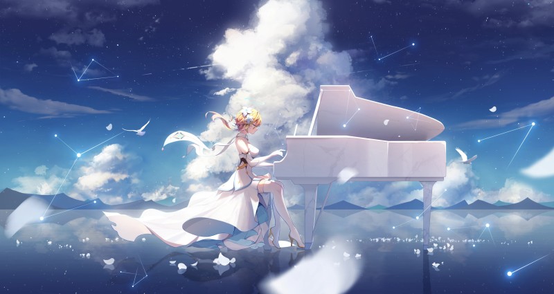 Anime Girls, Anime, Genshin Impact, Piano Wallpaper
