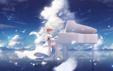 Anime Girls, Anime, Genshin Impact, Piano Wallpaper