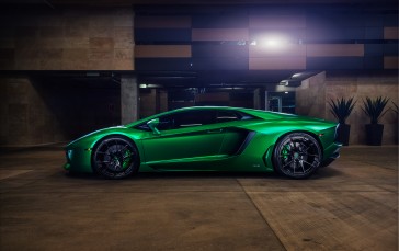 Lamborghini, Car, Lamborghini Aventador, Green Cars, Side View Wallpaper