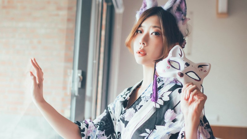 Asian, Fox Mask, Fox Ears, Kimono Wallpaper