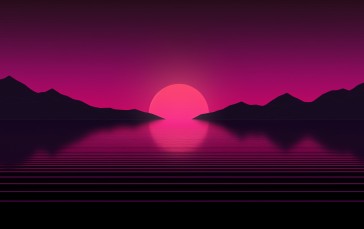 AI Art, Synthwave, Sunset, Water, Sun, Reflection Wallpaper