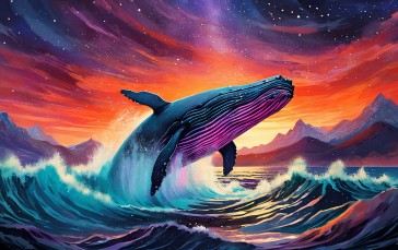 Whale, Sea, AI Art, Digital Art Wallpaper