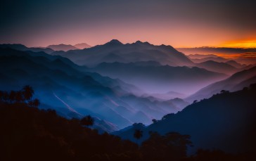 AI Art, Sunrise, Sunset, Mist, Jungle, Valley Wallpaper