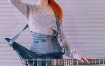 Karina Salakhutdinova, Women, Redhead, Looking at Viewer, Guitar Wallpaper