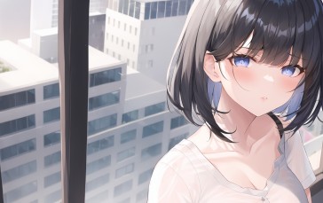 AI Art, City, Anime Girls, Blue Eyes Wallpaper