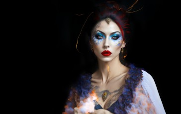 AI Art, Red Lipstick, Earring, Simple Background, Makeup, Minimalism Wallpaper