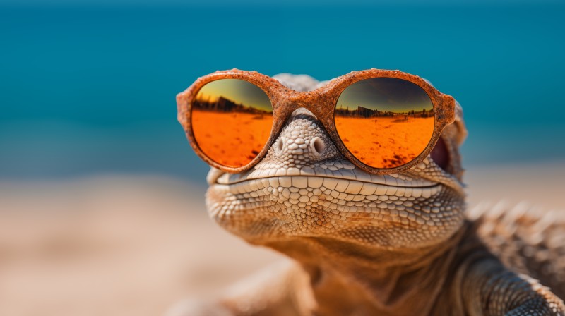 AI Art, Lizards, Beach, Sunglasses Wallpaper