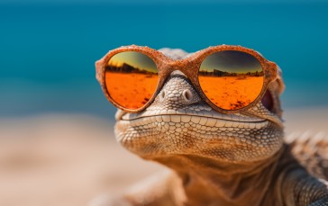 AI Art, Lizards, Beach, Sunglasses Wallpaper